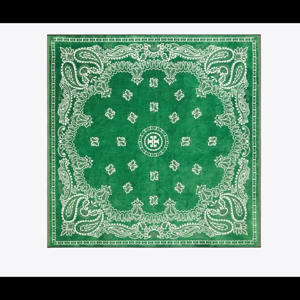 Tory Burch Green Bandana Beach Towel NWT
